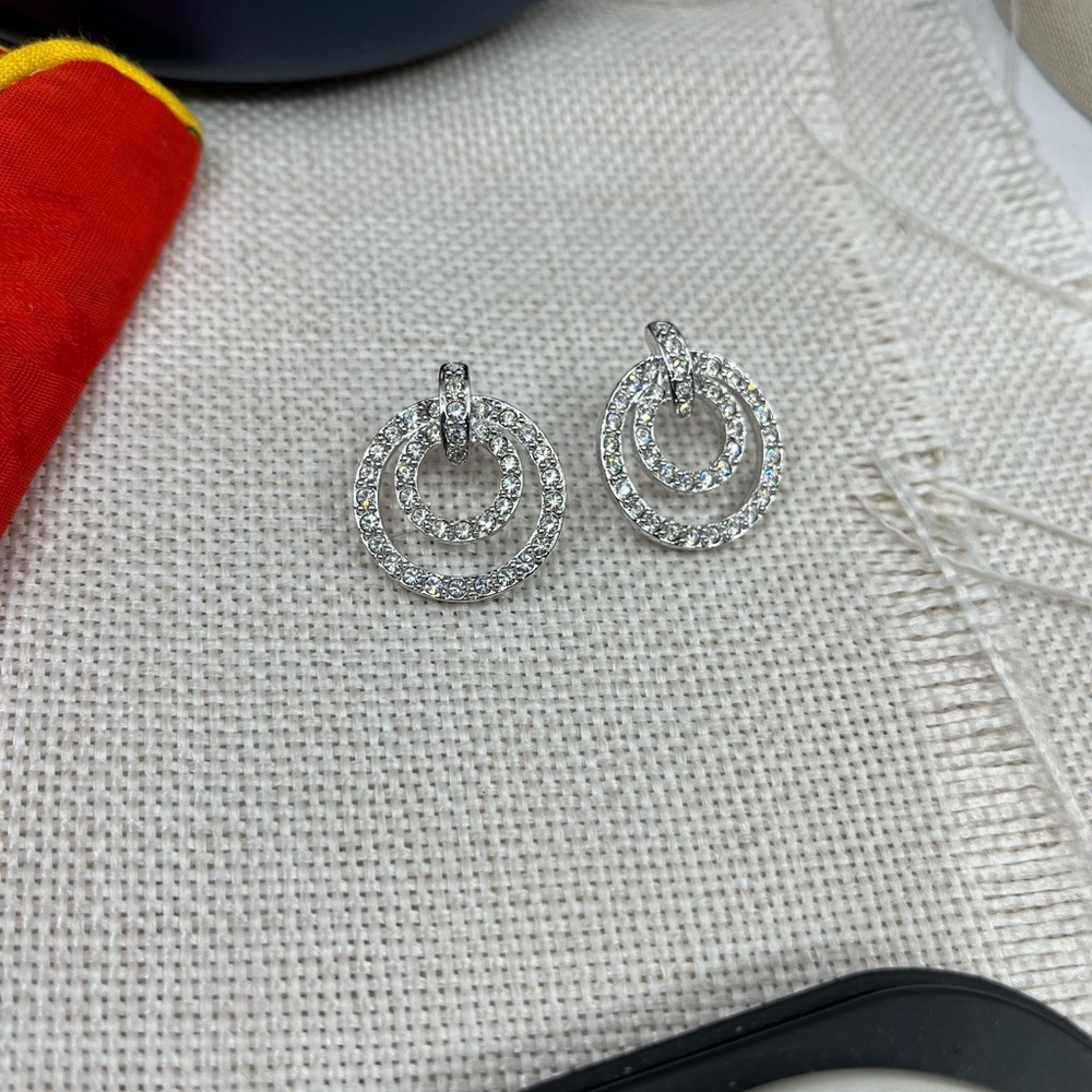 Nolan Miller Glamour Collection Pave Triple Circle Earrings w/ Box and Cert - Picture 7 of 17